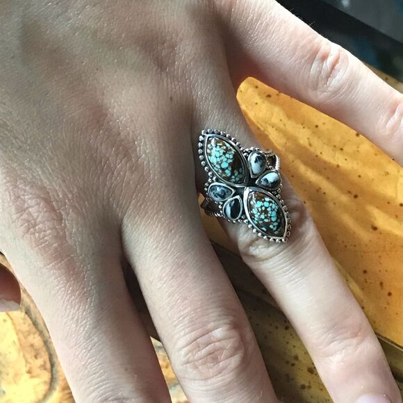 White Buffalo Royston Blue Horizon Turquoise Sterling Silver Ring Size 7 - Picture 3 of 8